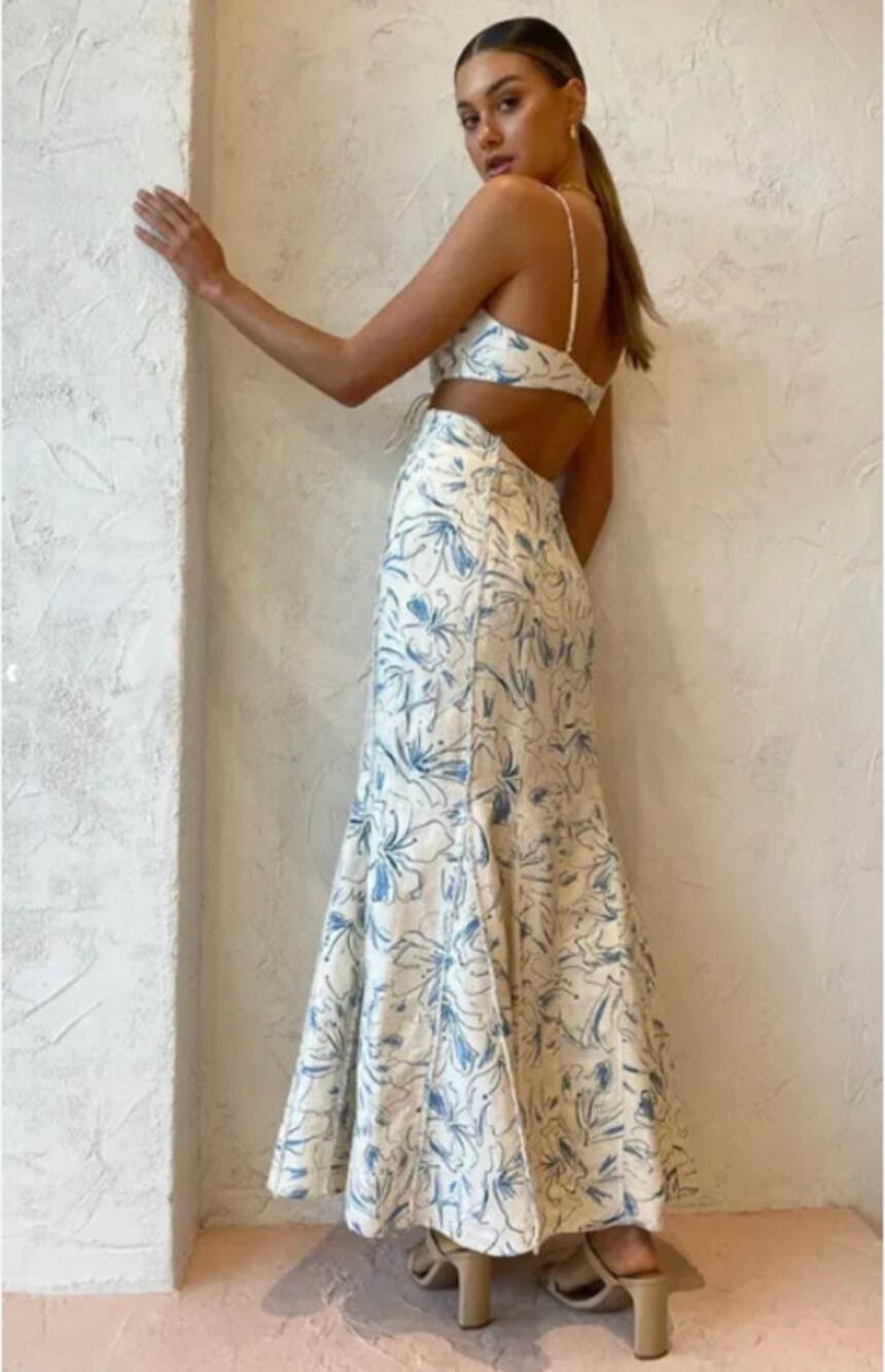 Significant Other Nwt Anica Dress Cut Out Illustration Floral Linen Blend Sz 10